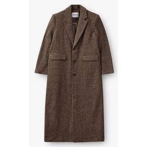 H2OFagerholt Women's L  Long Brown Houndstooth Check Tweed Overcoat Wool Blend